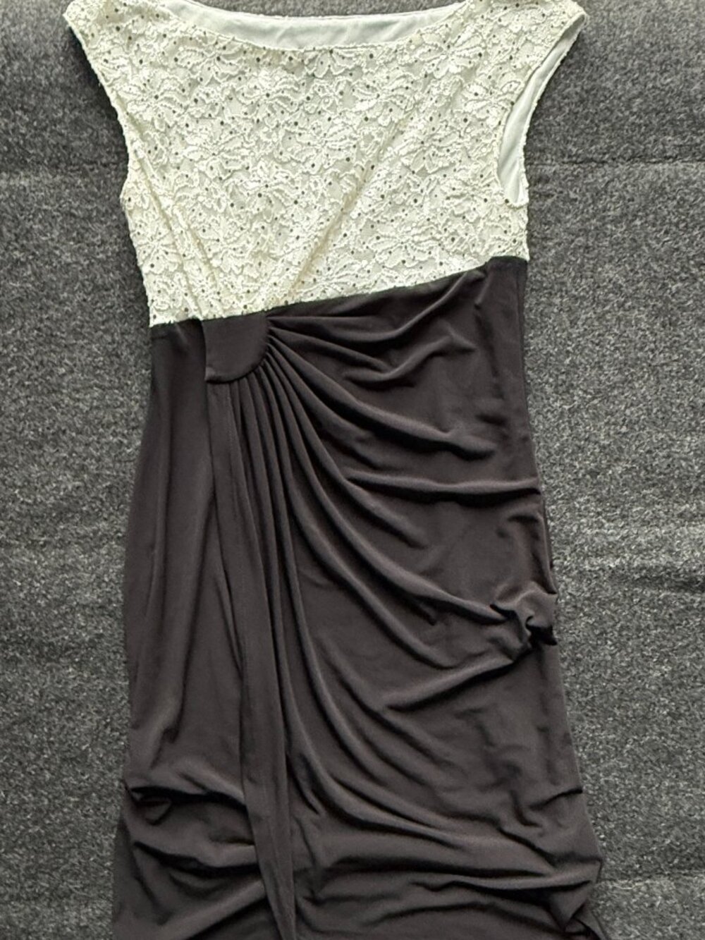 Connected Apparel Black Ivory Lace Faux Wrap Cocktail Dress Size 6